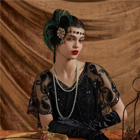 Tea Party Fascinators for Girls, Green Black - Picture 4 of 4